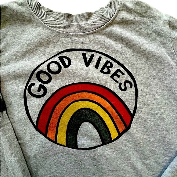 🌴 Good Vibes Rainbow Graphic Sweatshirt Gray Retro Small - Picture 4 of 11